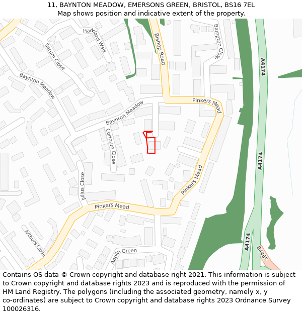 11, BAYNTON MEADOW, EMERSONS GREEN, BRISTOL, BS16 7EL: Location map and indicative extent of plot