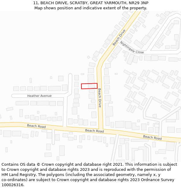 11, BEACH DRIVE, SCRATBY, GREAT YARMOUTH, NR29 3NP: Location map and indicative extent of plot