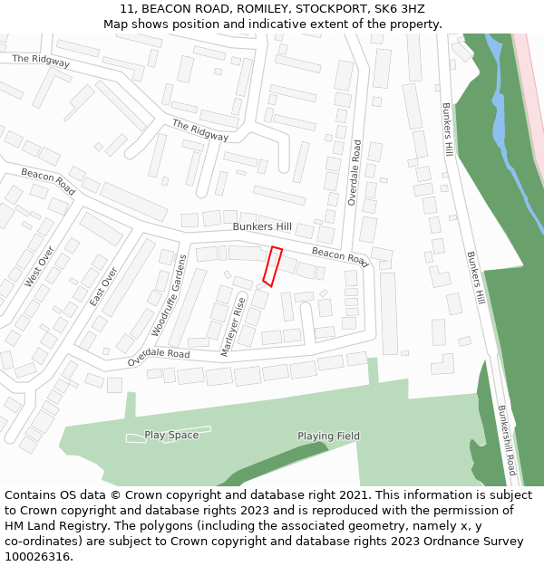 11, BEACON ROAD, ROMILEY, STOCKPORT, SK6 3HZ: Location map and indicative extent of plot