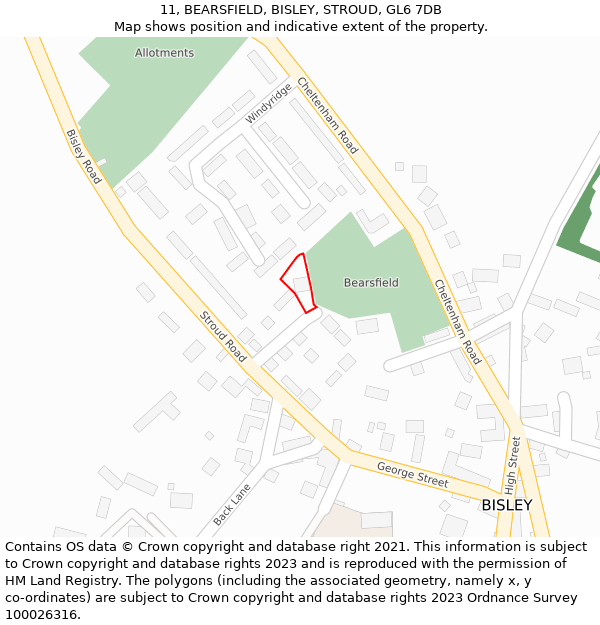 11, BEARSFIELD, BISLEY, STROUD, GL6 7DB: Location map and indicative extent of plot