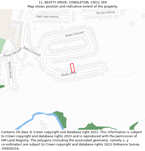 11, BEATTY DRIVE, CONGLETON, CW12 2ER: Location map and indicative extent of plot