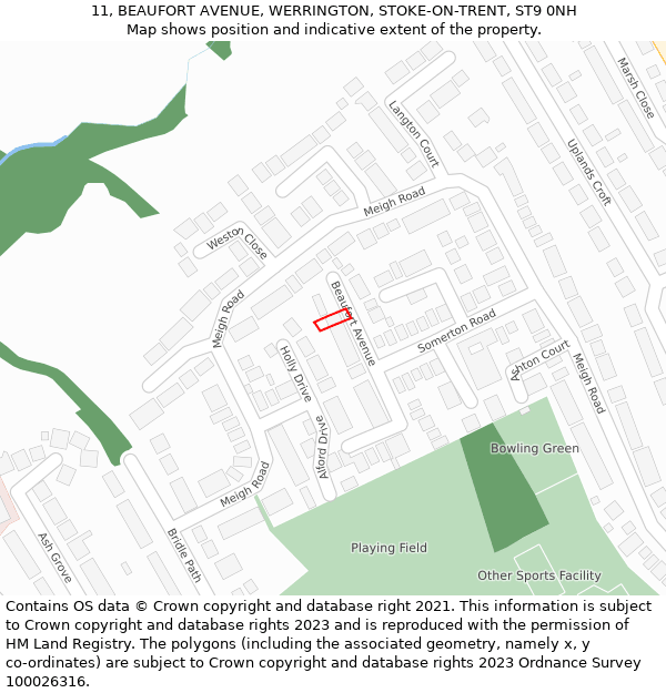 11, BEAUFORT AVENUE, WERRINGTON, STOKE-ON-TRENT, ST9 0NH: Location map and indicative extent of plot