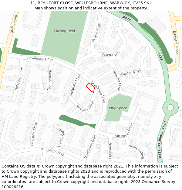 11, BEAUFORT CLOSE, WELLESBOURNE, WARWICK, CV35 9NU: Location map and indicative extent of plot