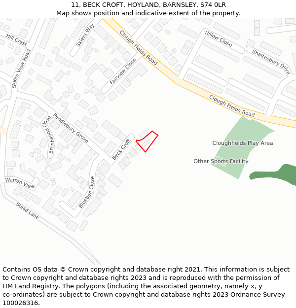 11, BECK CROFT, HOYLAND, BARNSLEY, S74 0LR: Location map and indicative extent of plot