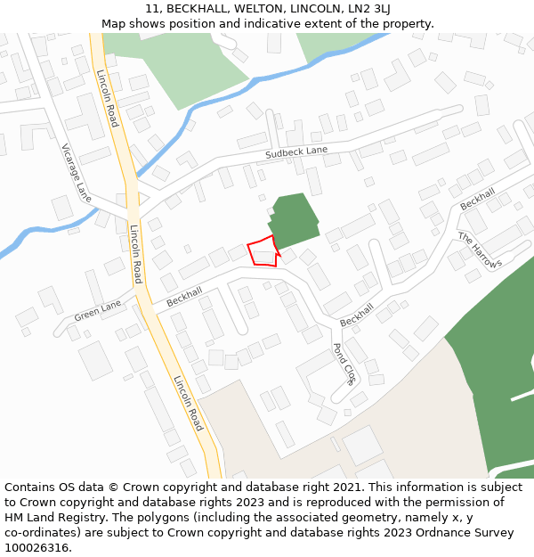 11, BECKHALL, WELTON, LINCOLN, LN2 3LJ: Location map and indicative extent of plot