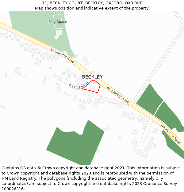 11, BECKLEY COURT, BECKLEY, OXFORD, OX3 9UB: Location map and indicative extent of plot