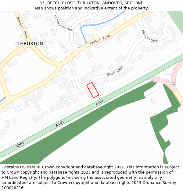 11, BEECH CLOSE, THRUXTON, ANDOVER, SP11 8NB: Location map and indicative extent of plot