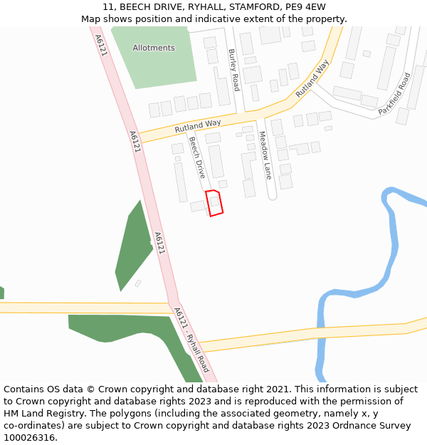 11, BEECH DRIVE, RYHALL, STAMFORD, PE9 4EW: Location map and indicative extent of plot
