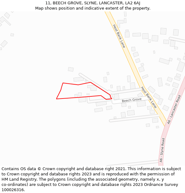 11, BEECH GROVE, SLYNE, LANCASTER, LA2 6AJ: Location map and indicative extent of plot