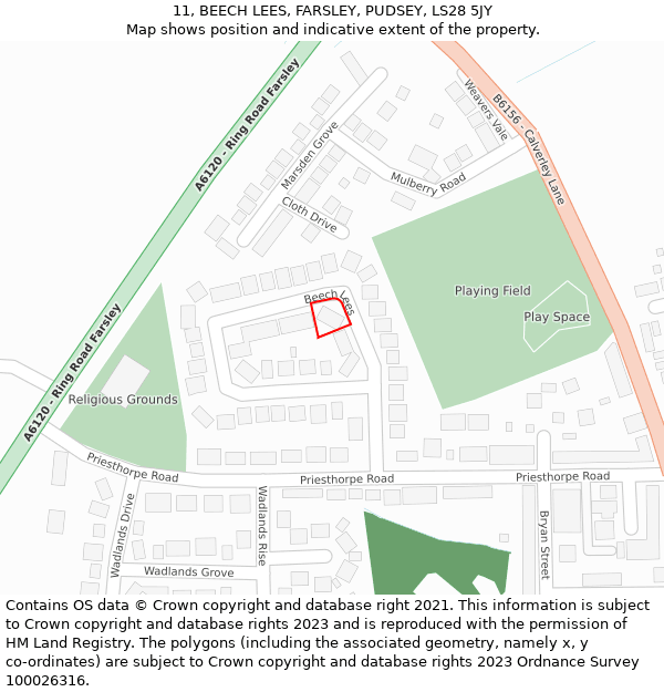 11, BEECH LEES, FARSLEY, PUDSEY, LS28 5JY: Location map and indicative extent of plot