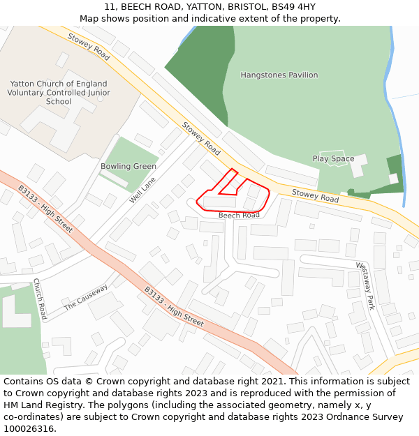 11, BEECH ROAD, YATTON, BRISTOL, BS49 4HY: Location map and indicative extent of plot