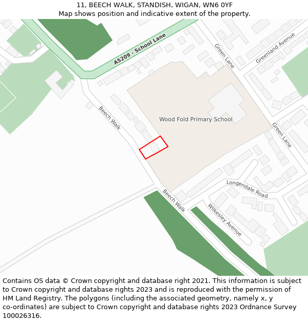 11, BEECH WALK, STANDISH, WIGAN, WN6 0YF: Location map and indicative extent of plot