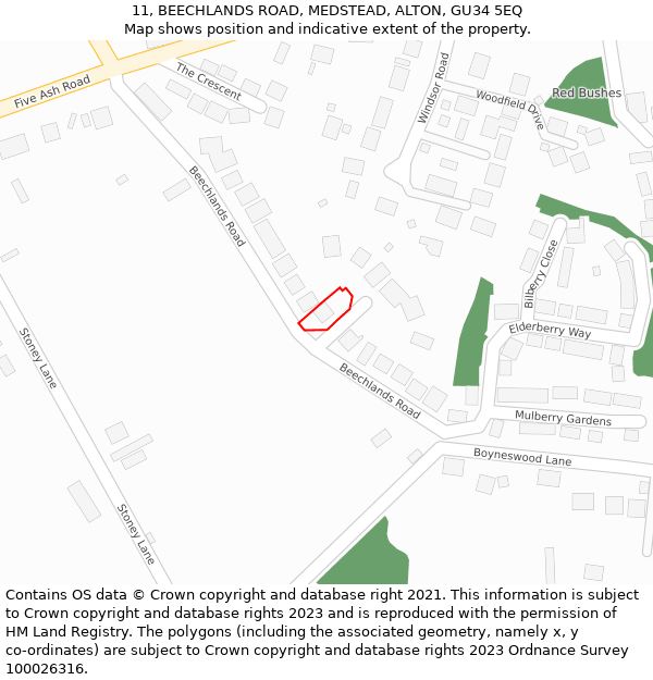 11, BEECHLANDS ROAD, MEDSTEAD, ALTON, GU34 5EQ: Location map and indicative extent of plot