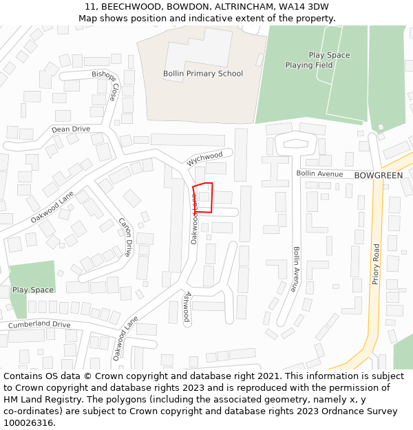 11, BEECHWOOD, BOWDON, ALTRINCHAM, WA14 3DW: Location map and indicative extent of plot