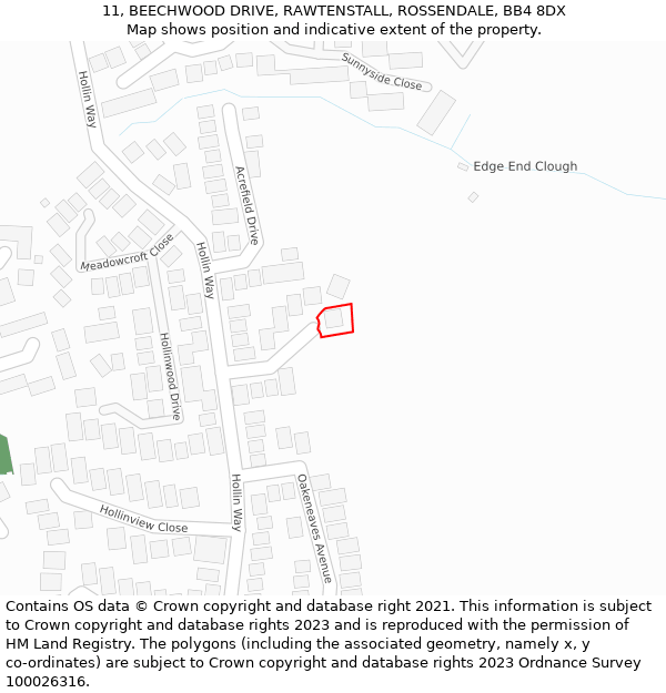 11, BEECHWOOD DRIVE, RAWTENSTALL, ROSSENDALE, BB4 8DX: Location map and indicative extent of plot