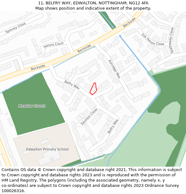 11, BELFRY WAY, EDWALTON, NOTTINGHAM, NG12 4FA: Location map and indicative extent of plot