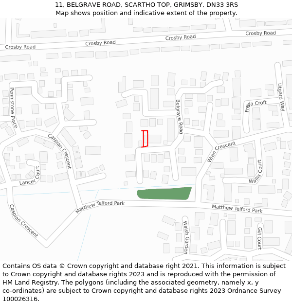 11, BELGRAVE ROAD, SCARTHO TOP, GRIMSBY, DN33 3RS: Location map and indicative extent of plot