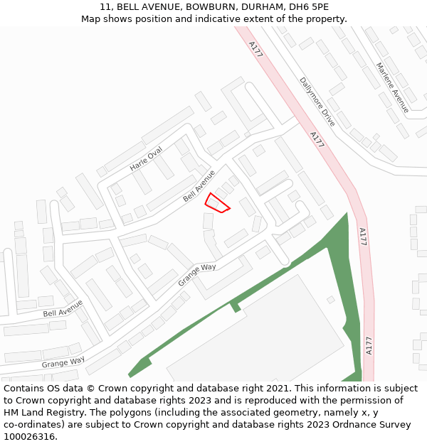 11, BELL AVENUE, BOWBURN, DURHAM, DH6 5PE: Location map and indicative extent of plot