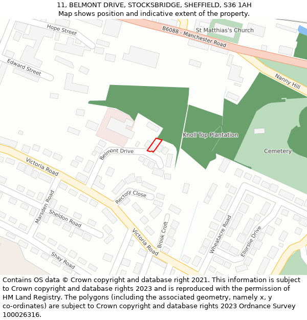 11, BELMONT DRIVE, STOCKSBRIDGE, SHEFFIELD, S36 1AH: Location map and indicative extent of plot