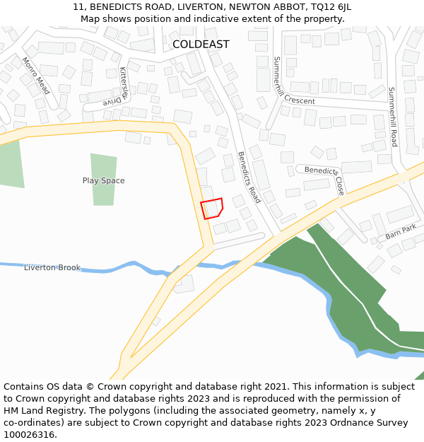 11, BENEDICTS ROAD, LIVERTON, NEWTON ABBOT, TQ12 6JL: Location map and indicative extent of plot