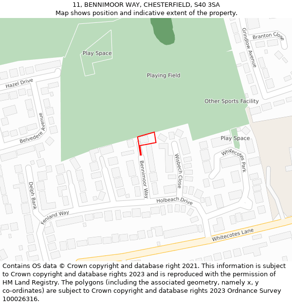 11, BENNIMOOR WAY, CHESTERFIELD, S40 3SA: Location map and indicative extent of plot