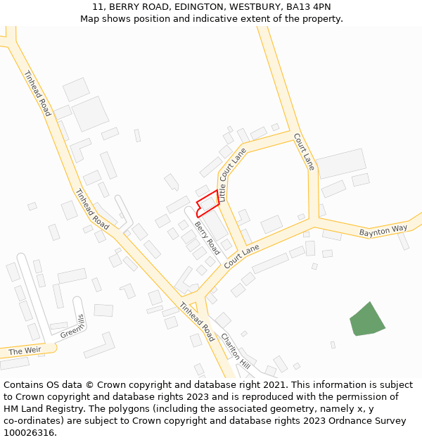 11, BERRY ROAD, EDINGTON, WESTBURY, BA13 4PN: Location map and indicative extent of plot