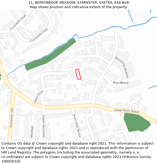 11, BERRYBROOK MEADOW, EXMINSTER, EXETER, EX6 8UB: Location map and indicative extent of plot