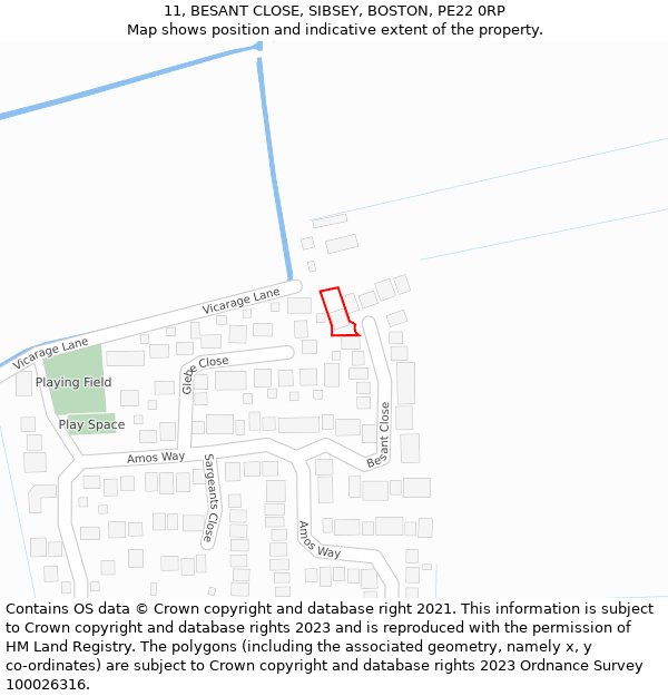 11, BESANT CLOSE, SIBSEY, BOSTON, PE22 0RP: Location map and indicative extent of plot