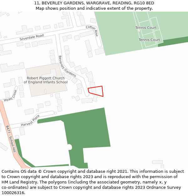 11, BEVERLEY GARDENS, WARGRAVE, READING, RG10 8ED: Location map and indicative extent of plot