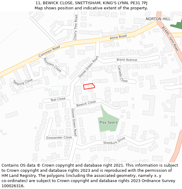 11, BEWICK CLOSE, SNETTISHAM, KING'S LYNN, PE31 7PJ: Location map and indicative extent of plot