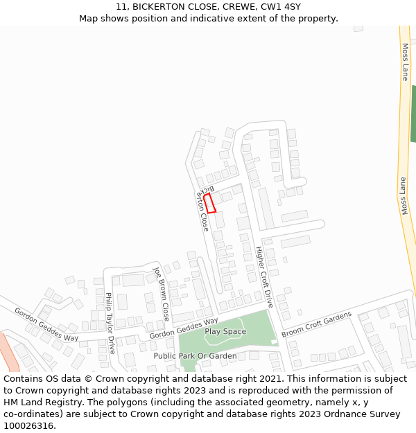 11, BICKERTON CLOSE, CREWE, CW1 4SY: Location map and indicative extent of plot