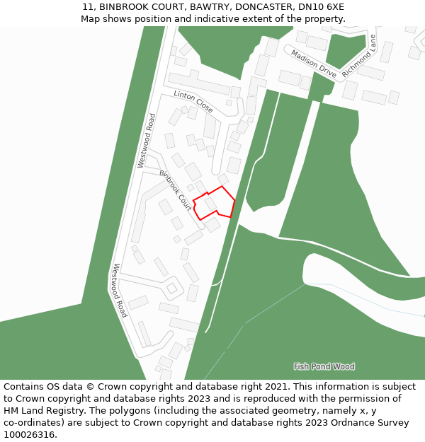 11, BINBROOK COURT, BAWTRY, DONCASTER, DN10 6XE: Location map and indicative extent of plot