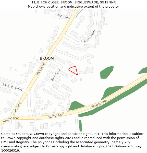 11, BIRCH CLOSE, BROOM, BIGGLESWADE, SG18 9NR: Location map and indicative extent of plot