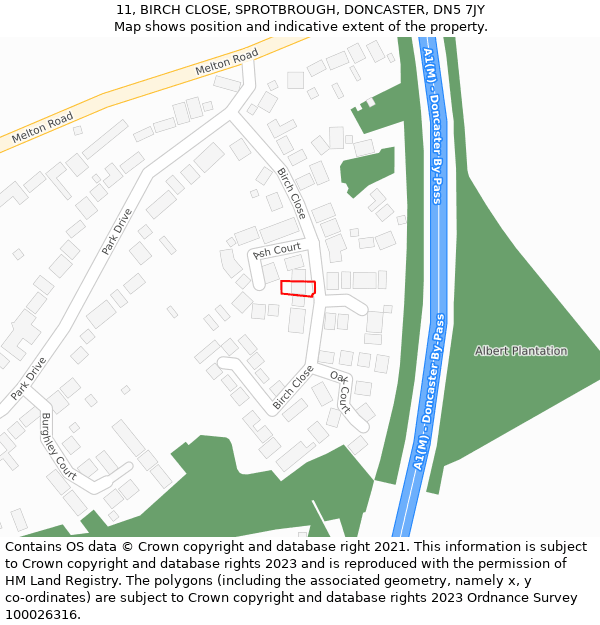 11, BIRCH CLOSE, SPROTBROUGH, DONCASTER, DN5 7JY: Location map and indicative extent of plot