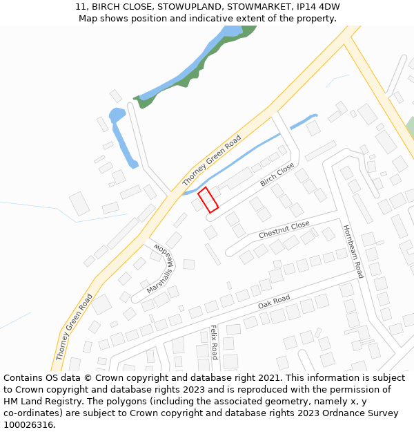 11, BIRCH CLOSE, STOWUPLAND, STOWMARKET, IP14 4DW: Location map and indicative extent of plot