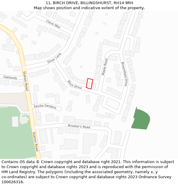 11, BIRCH DRIVE, BILLINGSHURST, RH14 9RH: Location map and indicative extent of plot