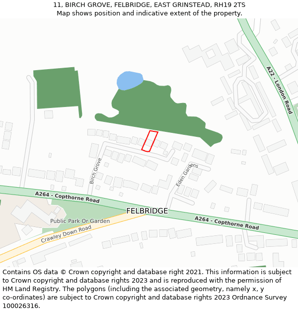 11, BIRCH GROVE, FELBRIDGE, EAST GRINSTEAD, RH19 2TS: Location map and indicative extent of plot