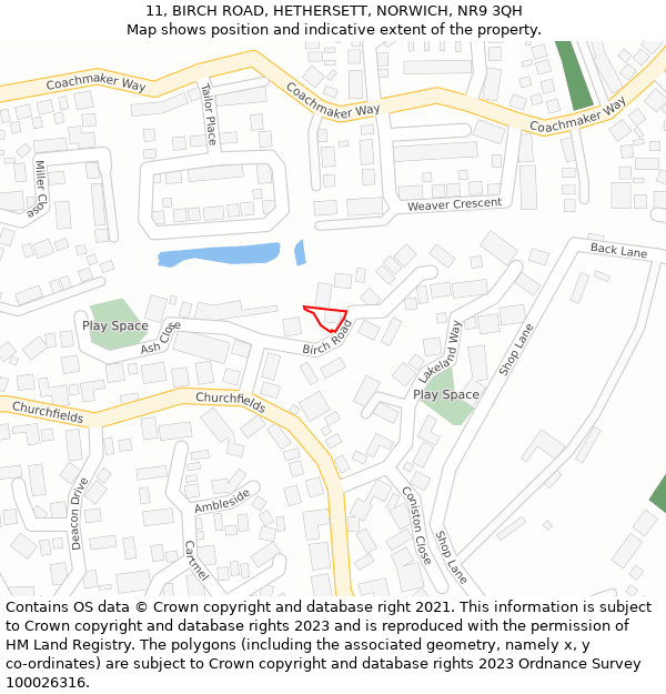 11, BIRCH ROAD, HETHERSETT, NORWICH, NR9 3QH: Location map and indicative extent of plot