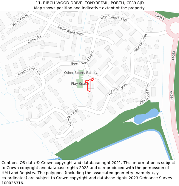 11, BIRCH WOOD DRIVE, TONYREFAIL, PORTH, CF39 8JD: Location map and indicative extent of plot