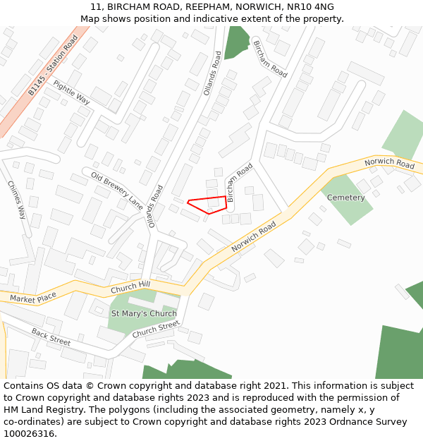 11, BIRCHAM ROAD, REEPHAM, NORWICH, NR10 4NG: Location map and indicative extent of plot