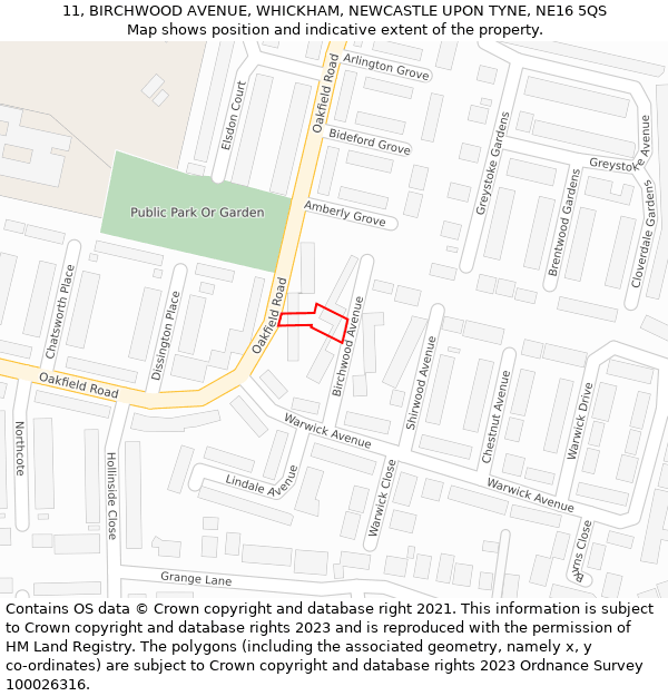 11, BIRCHWOOD AVENUE, WHICKHAM, NEWCASTLE UPON TYNE, NE16 5QS: Location map and indicative extent of plot