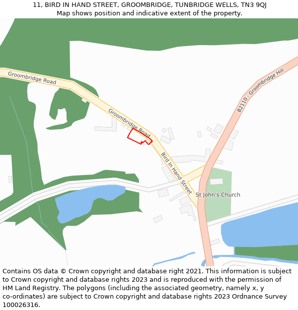 11, BIRD IN HAND STREET, GROOMBRIDGE, TUNBRIDGE WELLS, TN3 9QJ: Location map and indicative extent of plot