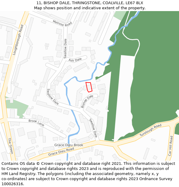 11, BISHOP DALE, THRINGSTONE, COALVILLE, LE67 8LX: Location map and indicative extent of plot