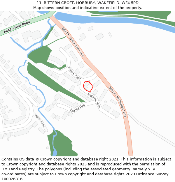 11, BITTERN CROFT, HORBURY, WAKEFIELD, WF4 5PD: Location map and indicative extent of plot