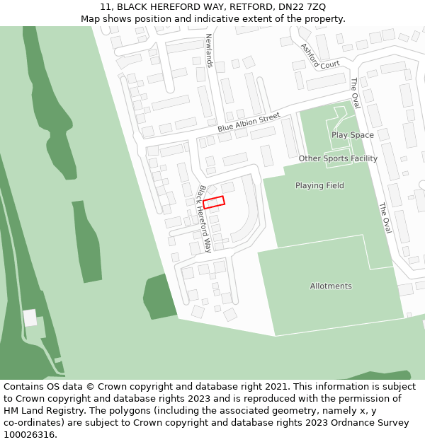 11, BLACK HEREFORD WAY, RETFORD, DN22 7ZQ: Location map and indicative extent of plot