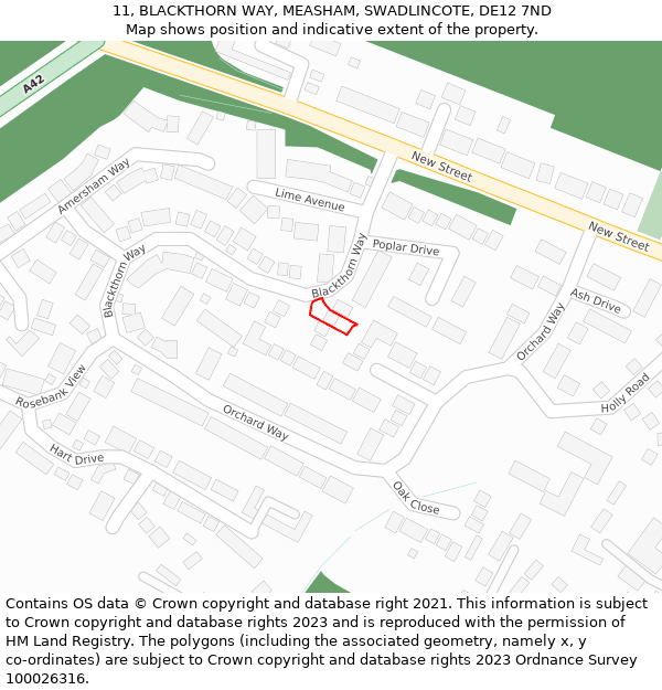 11, BLACKTHORN WAY, MEASHAM, SWADLINCOTE, DE12 7ND: Location map and indicative extent of plot