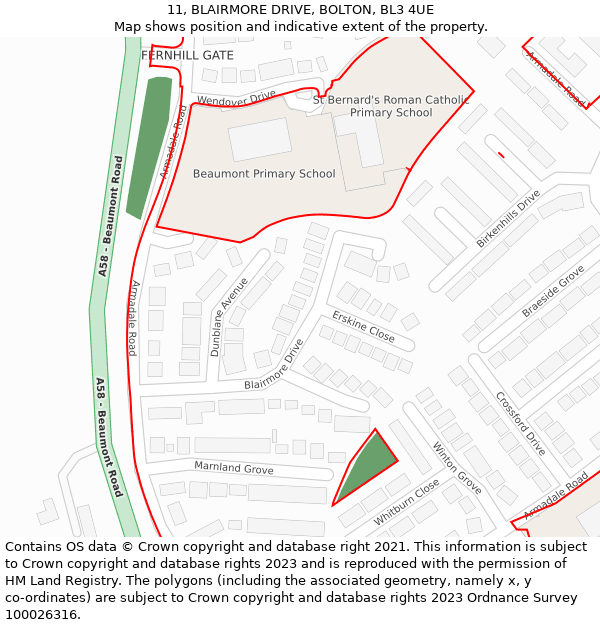11, BLAIRMORE DRIVE, BOLTON, BL3 4UE: Location map and indicative extent of plot