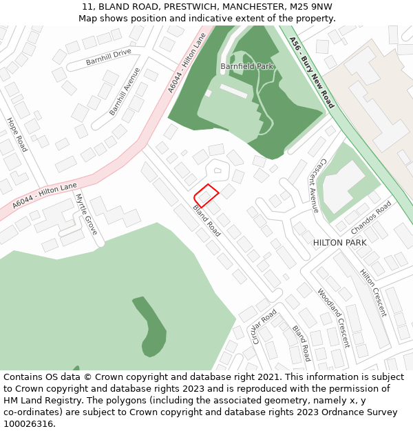 11, BLAND ROAD, PRESTWICH, MANCHESTER, M25 9NW: Location map and indicative extent of plot