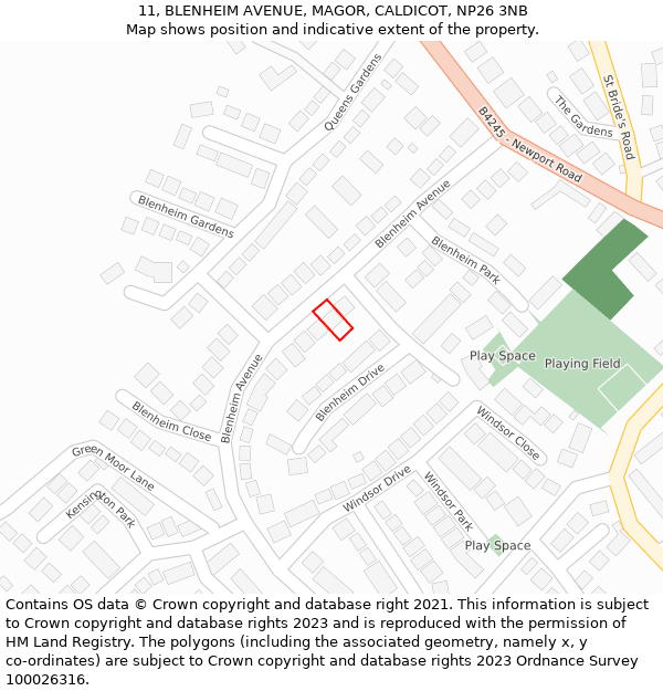 11, BLENHEIM AVENUE, MAGOR, CALDICOT, NP26 3NB: Location map and indicative extent of plot