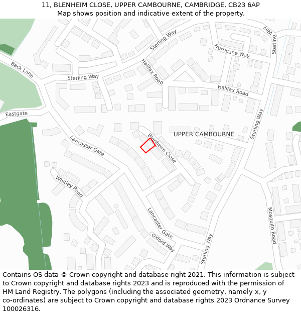 11, BLENHEIM CLOSE, UPPER CAMBOURNE, CAMBRIDGE, CB23 6AP: Location map and indicative extent of plot